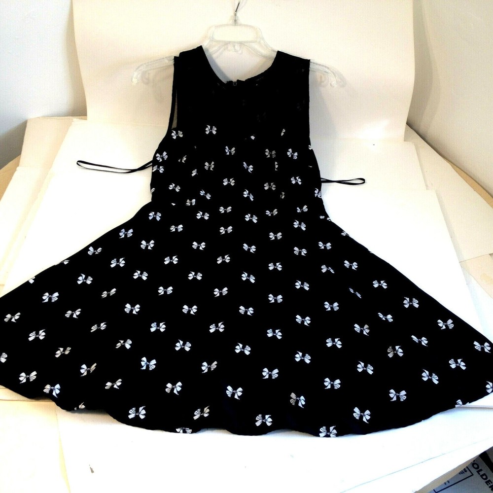 Forever 21 Black w/Bows Dress Fit & Flare Sheer Top Wide Bottom Size Small